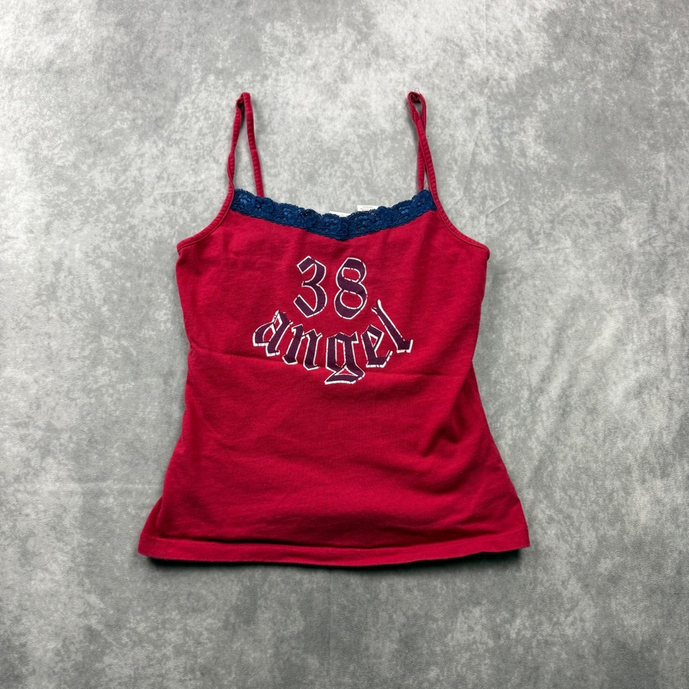 Xhilaration Red 38 Angel Graphic Lace Trim Cami Tank Top Y2K Vintage Style Med